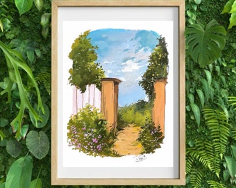 Hand Painted Dreamy Forest Illustration, Woodland Decor, Forest