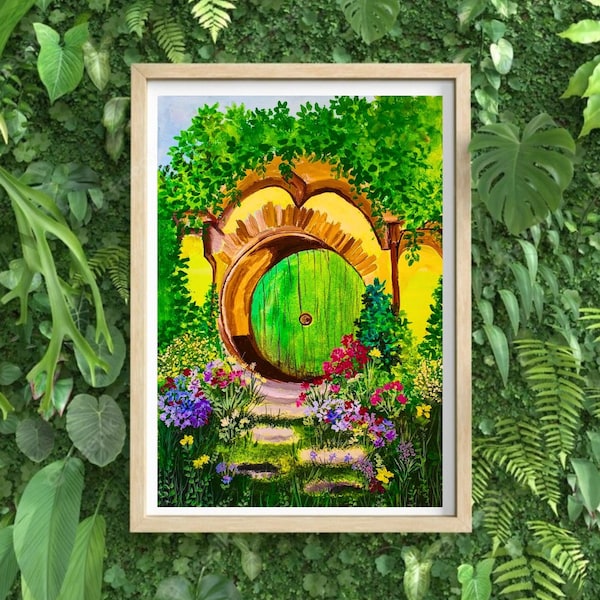 Hobbit house gouache painting print of original, Hobbit hole