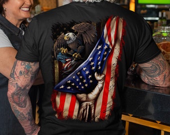 Harley-Davidson T-Shirt Backside Veteran US Flag Eagle Motorcycle Biker Gift