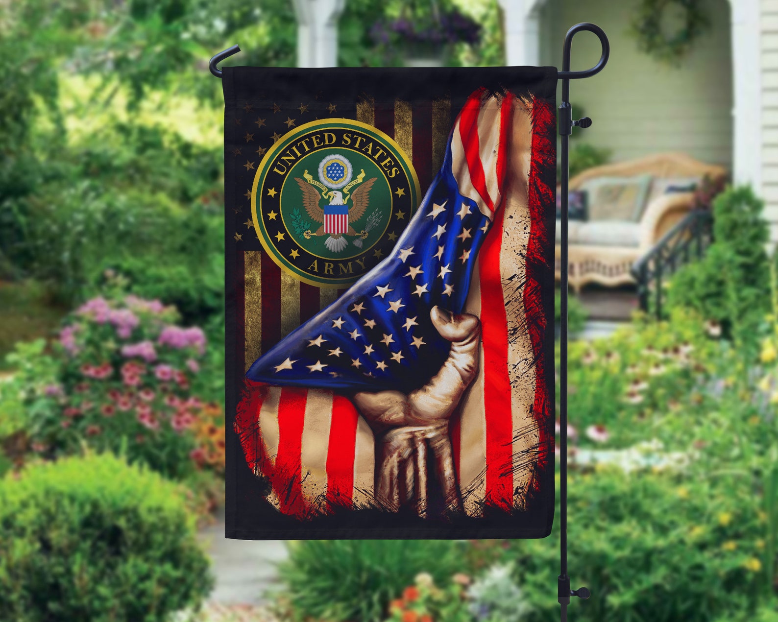 US Army Emblem Garden Flag US Veteran Day Hand Pulling Down Etsy