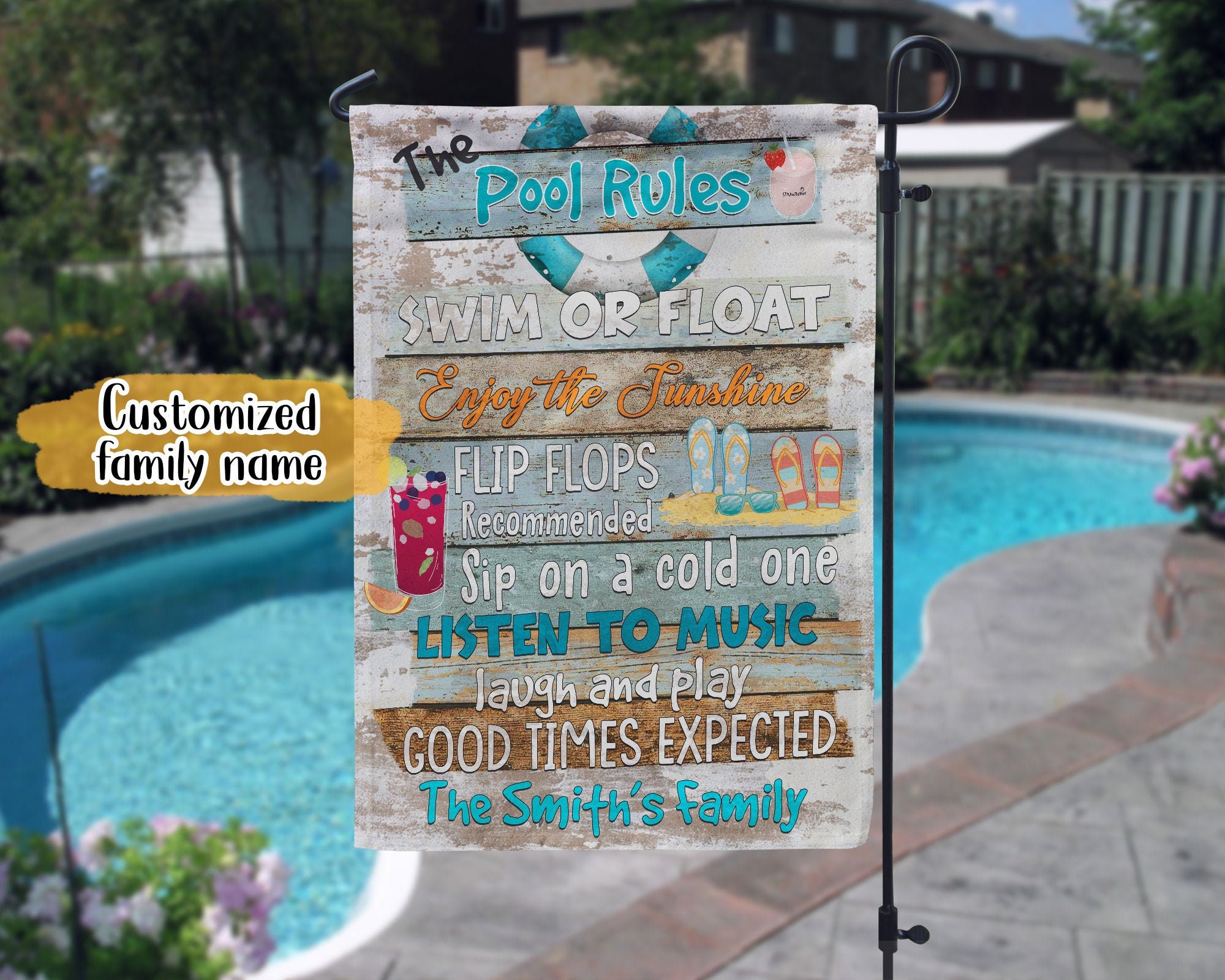 Personalized Pool Rules Garden Flag Summer Decor Print For Etsy