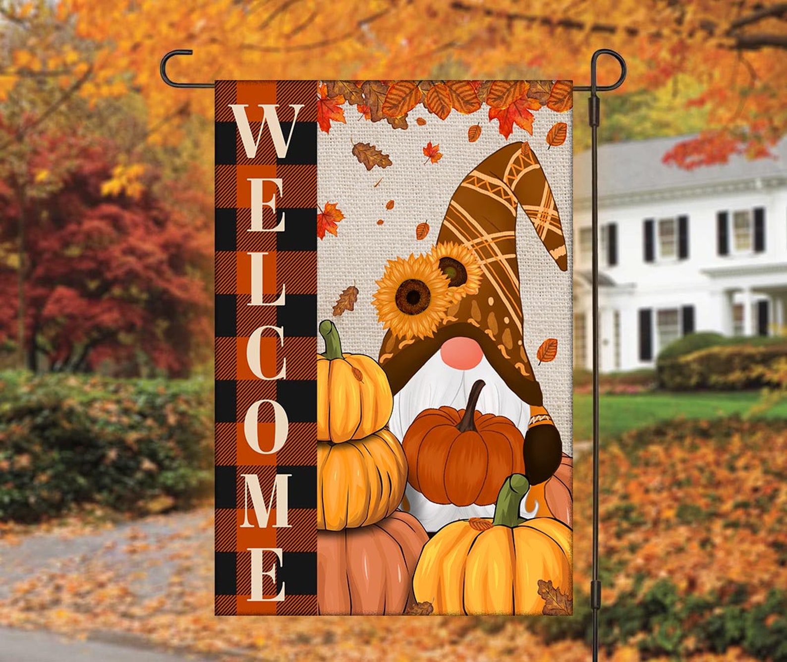 Fall Flag Fall Harvest Pumpkins House Flag Gnome Etsy