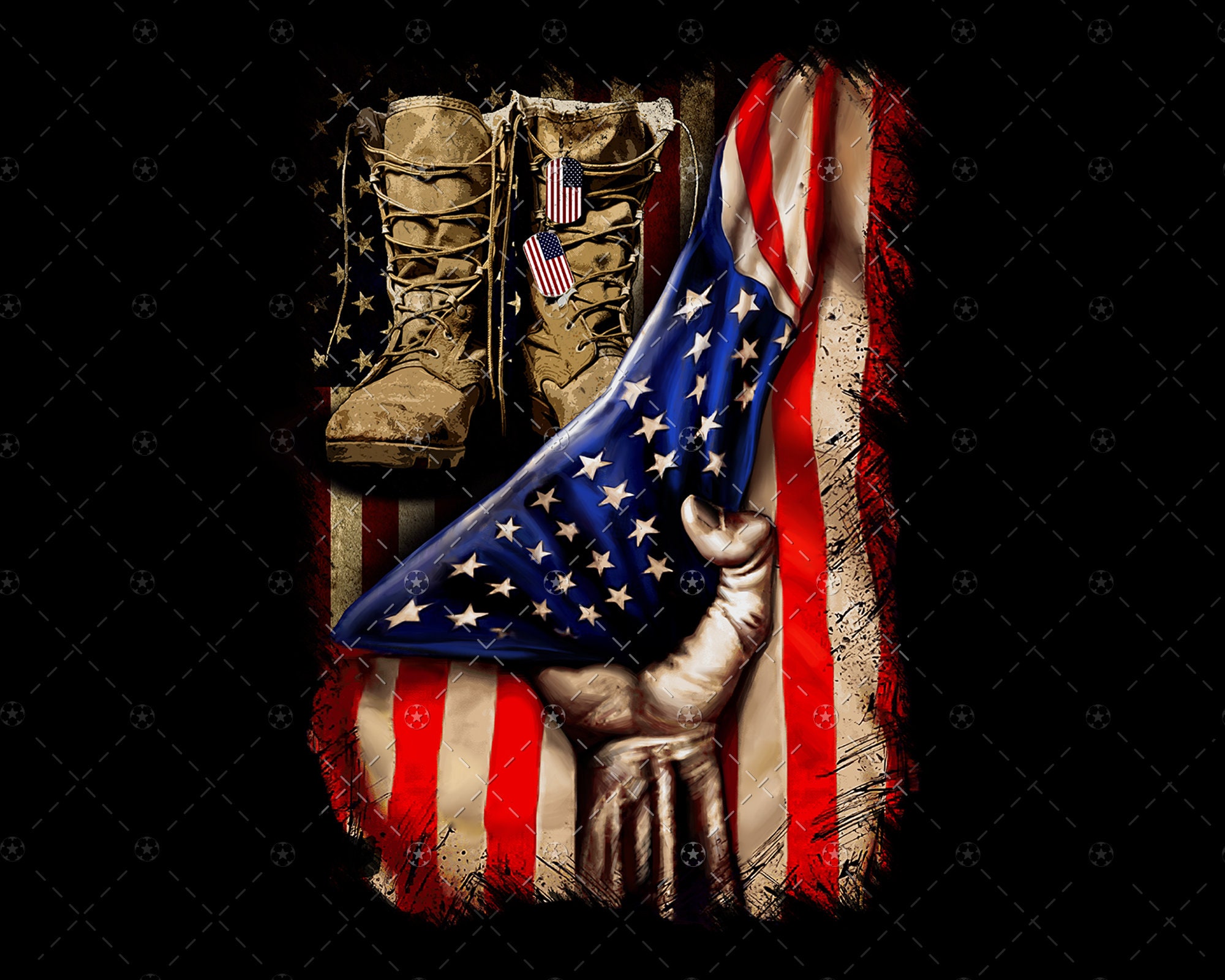 Old Military Combat Boots with American Flag png Veteran png Etsy