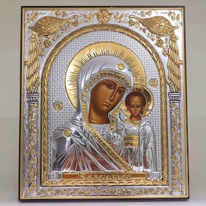 Virgin Mary of Kazan Kazanskaya Byzantine Silver Christian Orthodox Icon / Greek / Handmade