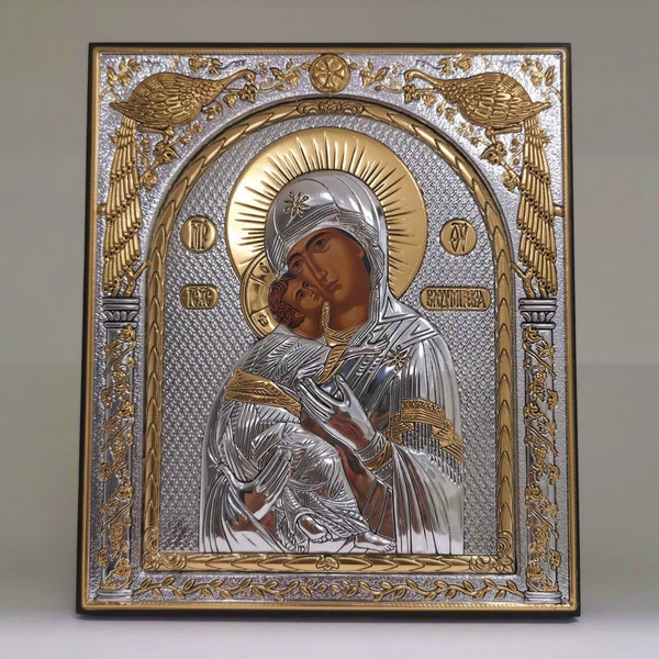 Virgin Mary of Vladimir Vladimirskaya Silver Christian Orthodox Icon / Greek / Handmade