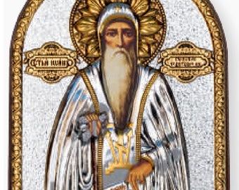Sint-Jan van Rila zilver christelijk-orthodox icoon plastic basis / Grieks / handgemaakt
