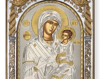 Maagd Maria Iviron Byzantijns zilver christelijk-orthodox icoon / Grieks / handgemaakt