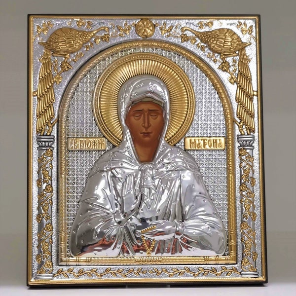 Heilige Matrona Silber Christlich-Orthodoxe Ikone / griechisch / Handgemacht
