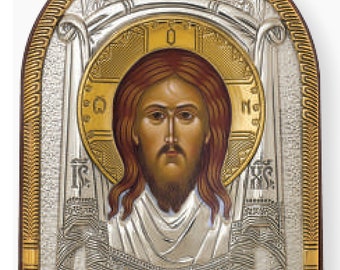 The Holy Mandylion Byzantijns zilver christelijk-orthodox icoon Kunststof basis / Grieks / handgemaakt