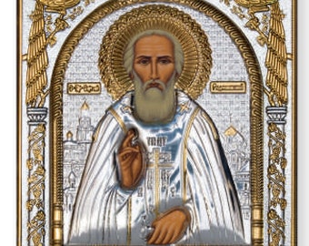 Saint Sergius zilveren christelijk-orthodoxe icoon/Grieks/handgemaakt