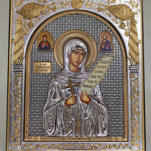 Saint Paraskeva of Iasi Silver Christian Orthodox Icon / Greek / Handmade