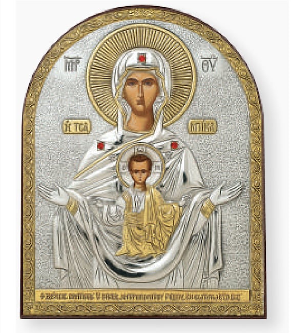 Vergine Maria Tsambika Bizantina Argento Cristiano Ortodosso Icona