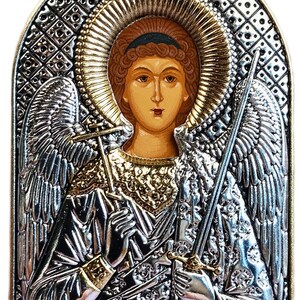 Silver art of the  Silver, Religious, Christian Orthodox Guardian Angel baby gift icon