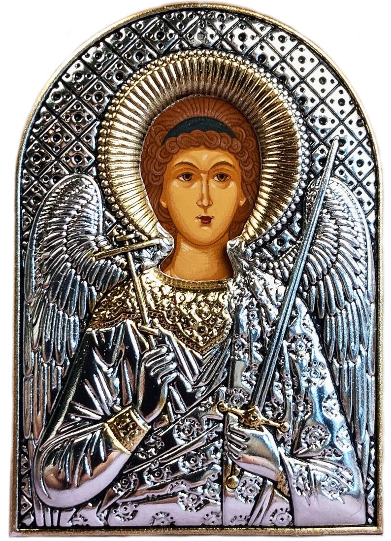 Silver art of the  Silver, Religious, Christian Orthodox Guardian Angel baby gift icon