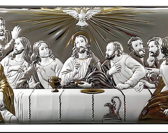 Laatste Avondmaal Zilver Katholiek Christelijk Icoon / Grieks / Handgemaakt