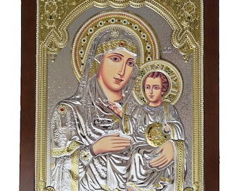 Maagd Maria van Jeruzalem zilver christelijk-orthodox icoon / Grieks / handgemaakt