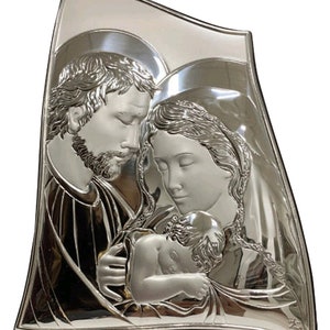 Holy Family Modern Style Silver Christian Icon / Greek / Handmade