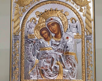 Virgin Mary Axion Esti Silver Christian Orthodox Icon / Greek / Handmade