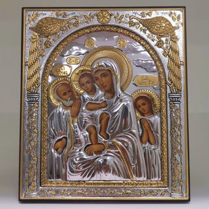 Holy Family Silver Christian Orthodox Icon / Greek / Handmade