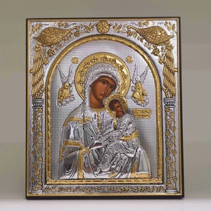 Virgin Mary Unspoiled Amolintos Byzantine Silver Christian Orthodox Icon / Greek / Handmade
