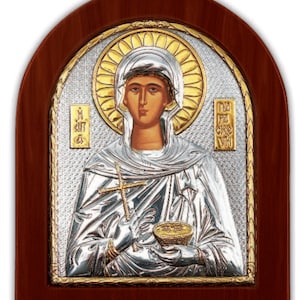 Saint Paraskevi Byzantine Silver Christian Orthodox Icon / Greek / Handmade
