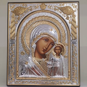 Virgin Mary of Kazan Kazanskaya Silver Christian Orthodox Icon / Greek / Handmade