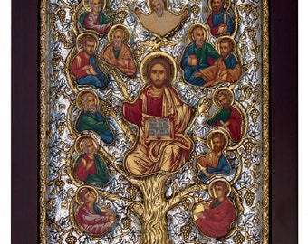 Levensboom Ampelos Klassiek Thema Byzantijns Zilver Orthodox Icoon / Grieks / Handgemaakt