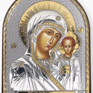 Virgin Mary of Kazan Kazanskaya Silver Christian Orthodox Icon Plastic Base / Greek / Handmade