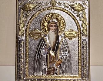 Zilveren christelijk-orthodox icoon van Sint Johannes van Rila / Grieks / Handgemaakt
