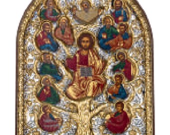 Levensboom Ampelos Byzantijns zilver christelijk-orthodox icoon Plastic basis / Grieks / handgemaakt
