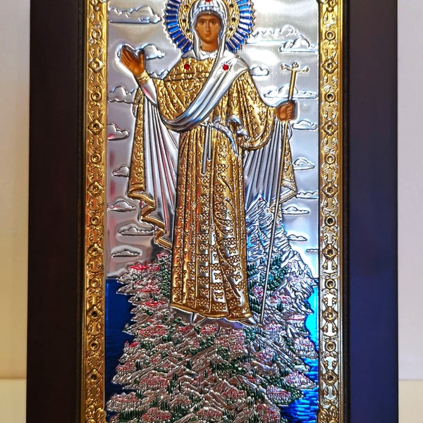 Virgin Mary of Mount Athos Silver Christian Orthodox Icon / Greek / Handmade
