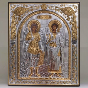 Archangels Michael & Gabriel Silver Christian Orthodox Icon / Greek / Handmade