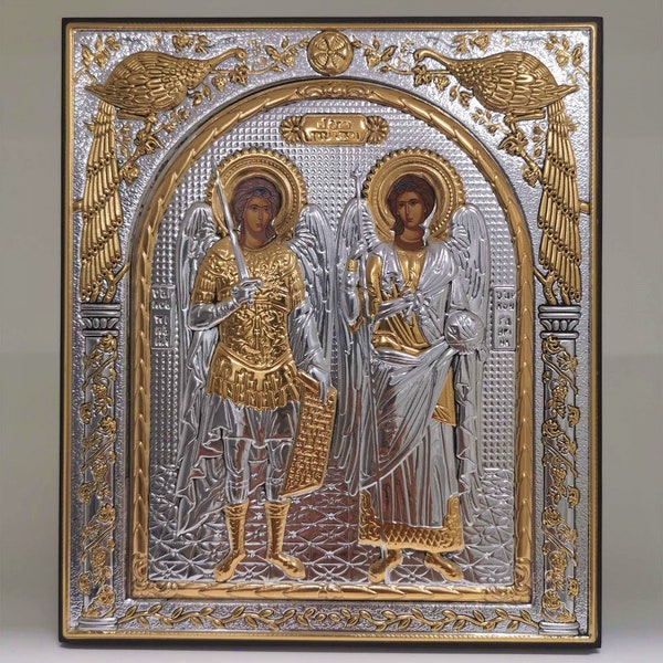 Archangels Michael & Gabriel Silver Christian Orthodox Icon / Greek / Handmade