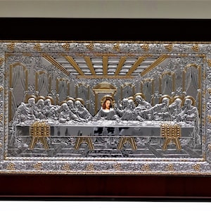 Last Supper Silver Christian Orthodox Icon / Greek / Handmade