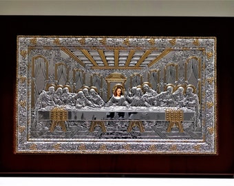Last Supper Silver Christian Orthodox Icon / Greek / Handmade
