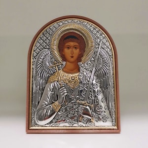 Guardian Angel Silver Christian Orthodox Icon Plastic Base / Greek / Handmade