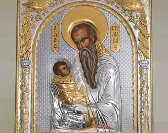 Saint Stylianos Silver Christian Orthodox Icon / Greek / Handmade