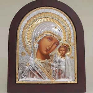 Virgin Mary of Kazan Kazanskaya Silver Christian Orthodox Icon / Greek / Handmade