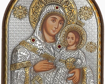 Virgin Mary of Bethlehem Byzantine Silver Christian Orthodox Icon Plastic Base / Greek / Handmade