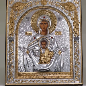 Virgin Mary Tsambika Silver Christian Orthodox Icon / Greek / Handmade