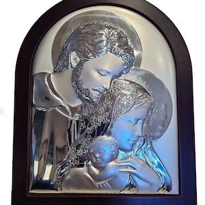 Holy Family Silver Christian Catholic Icon / Greek / Handmade