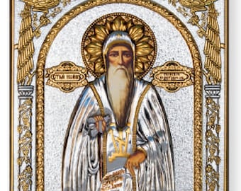 Sint-Jan van Rila Byzantijns zilver christelijk-orthodox icoon/Grieks/handgemaakt