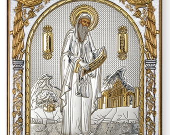 Saint Gerasimus Byzantijns zilver christelijk-orthodox icoon / Grieks / handgemaakt
