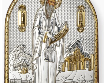 Sint-Gerasimus Byzantijns zilver christelijk-orthodox icoon plastic basis / Grieks / handgemaakt