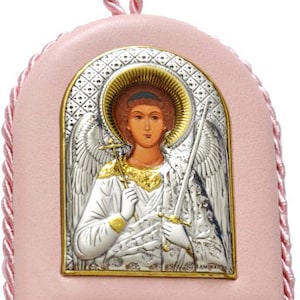 Guardian Angel Christian Icon for Baby Boy & Girl / Blue - Pink / Greek / Handmade