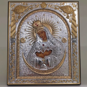 Virgin Mary of the Gate of Dawn Ostrobramska Silver Christian Orthodox Icon / Greek / Handmade
