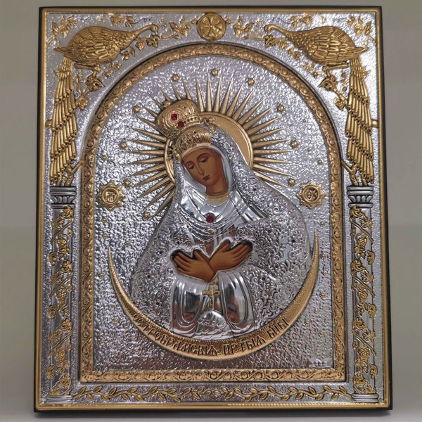 Virgin Mary of the Gate of Dawn Ostrobramska Silver Christian Orthodox Icon / Greek / Handmade