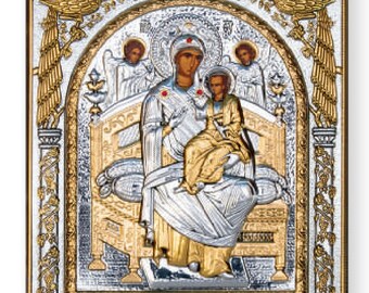 Maagd Maria Pantanassa zilveren christelijk-orthodoxe icoon/Grieks/handgemaakt
