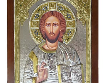 Jezus Christus, de wijsheid van God Byzantijns zilver christelijk-orthodox icoon / Grieks / handgemaakt