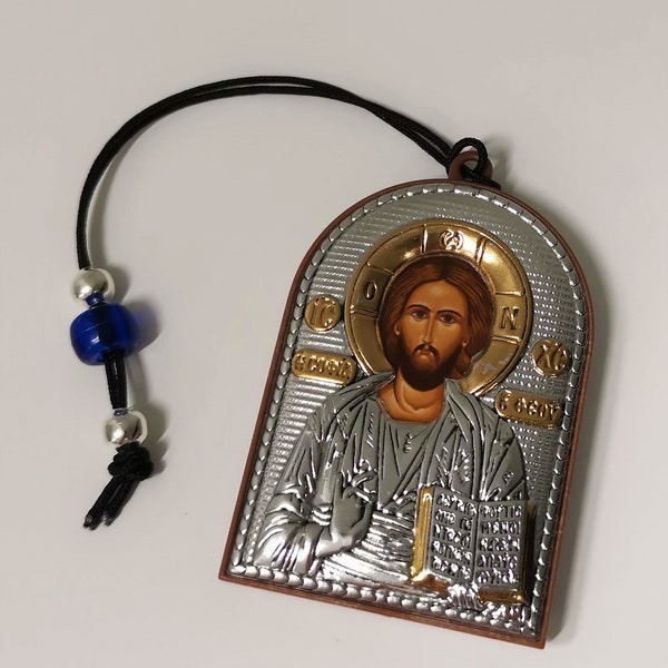 Double Faced Christian Silver Icon for Car / Greek / Handmade